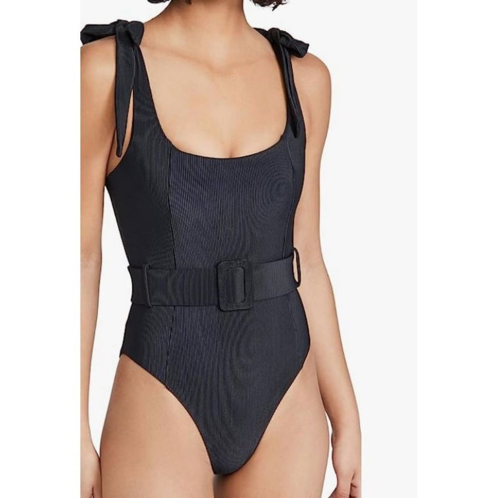 Beach Riot Black Tie-Shoulder Belted One-Piece Swimsuit